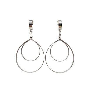 Napier Silver Tone Double Teardrop Dangle Post Earrings Vintage